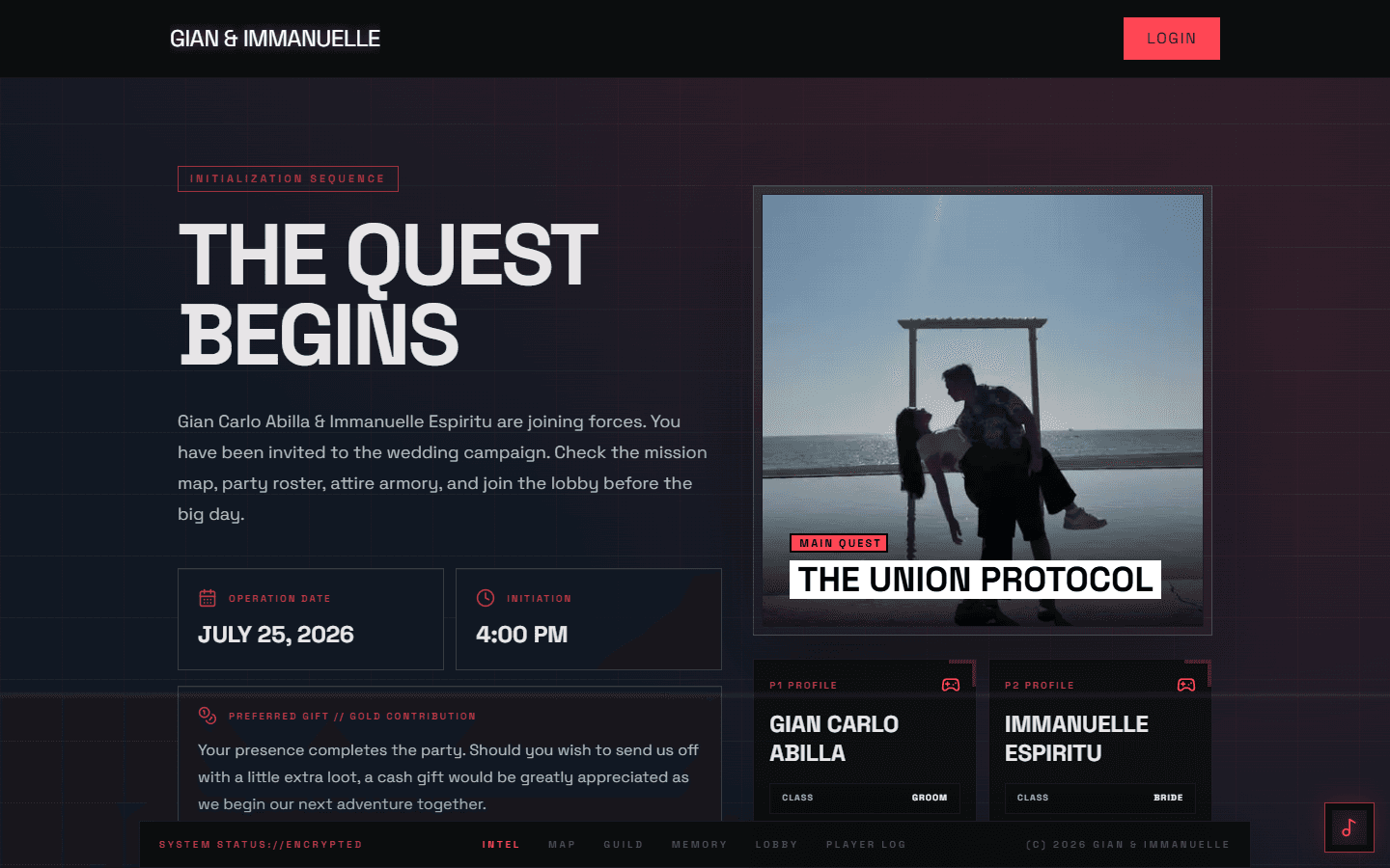 Gian and Immanuelle wedding website desktop preview