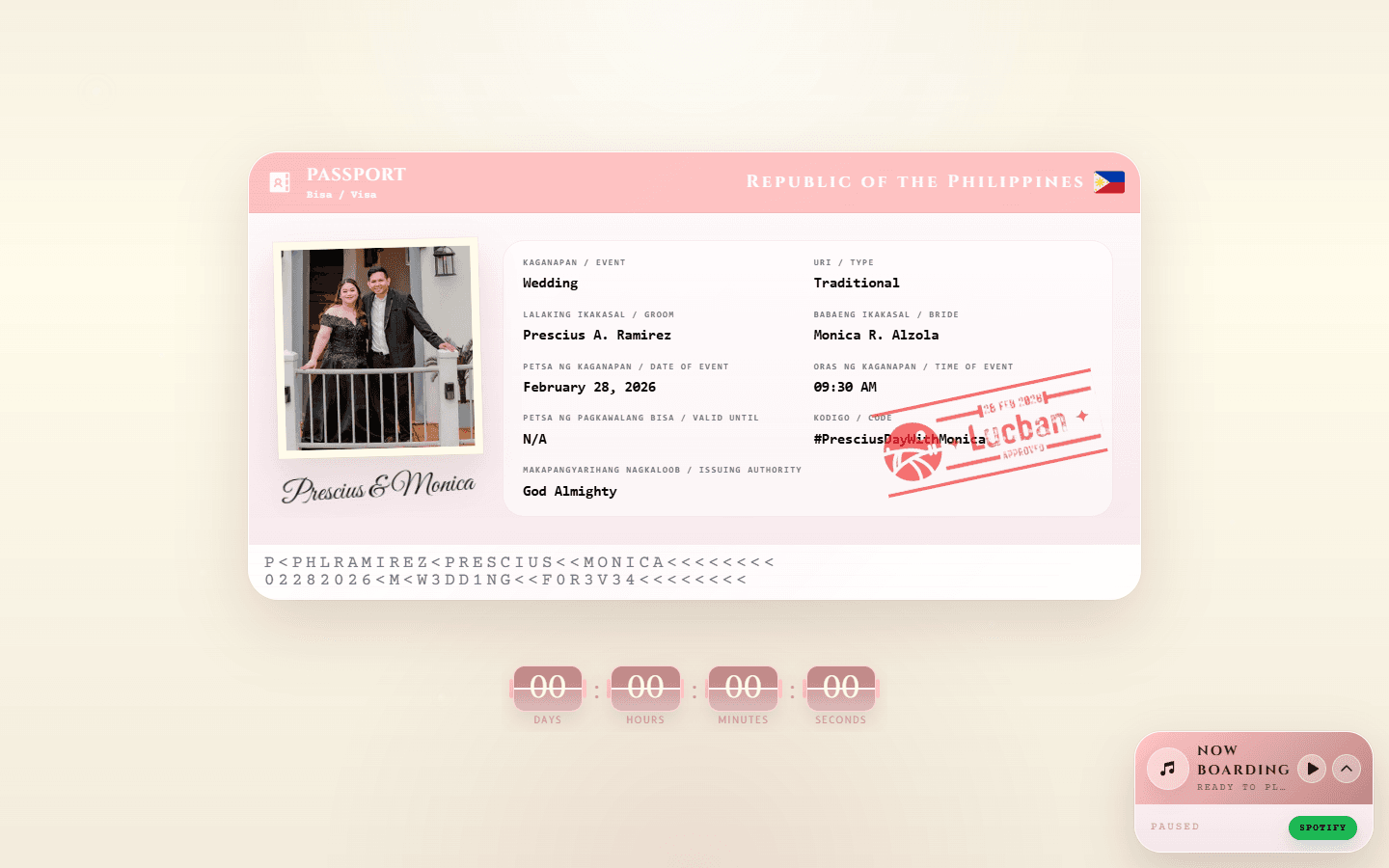 JP and Monica wedding website desktop preview